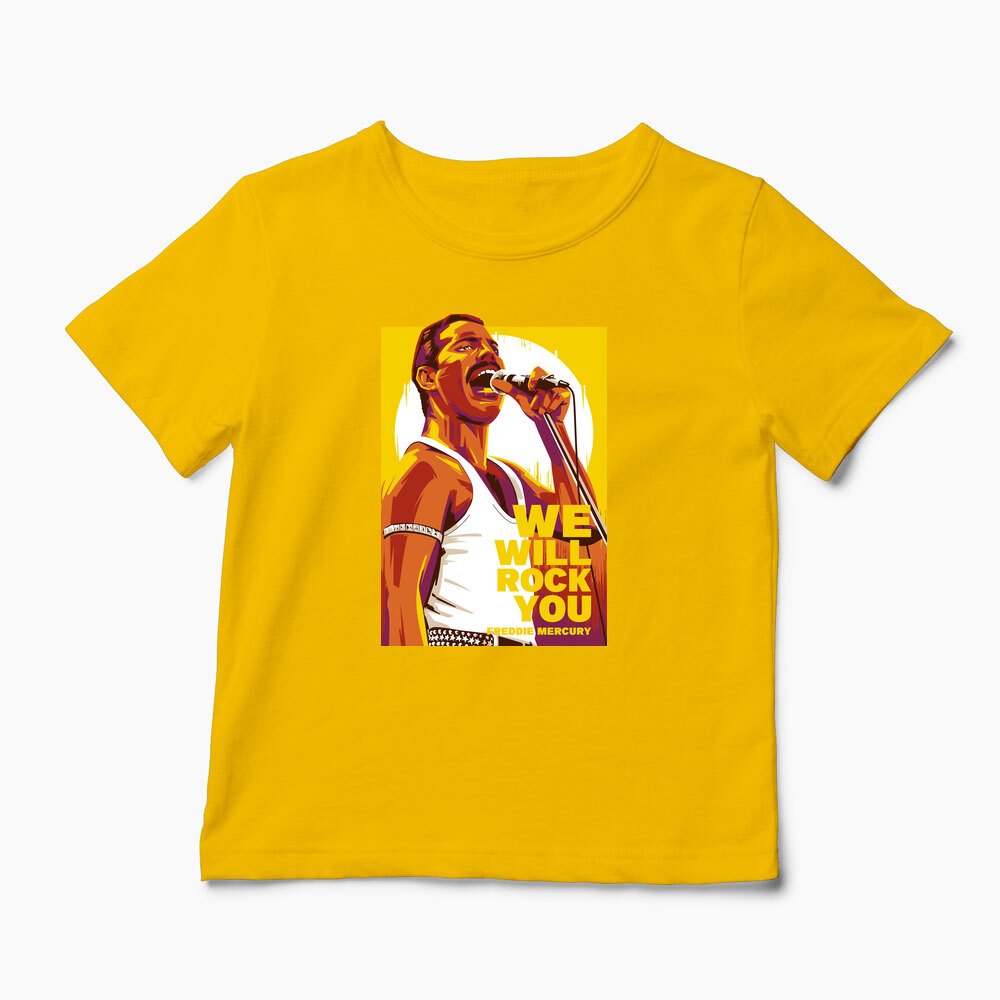 Tricou Personalizat Freddie Mercury We Will Rock You - Copii-Galben