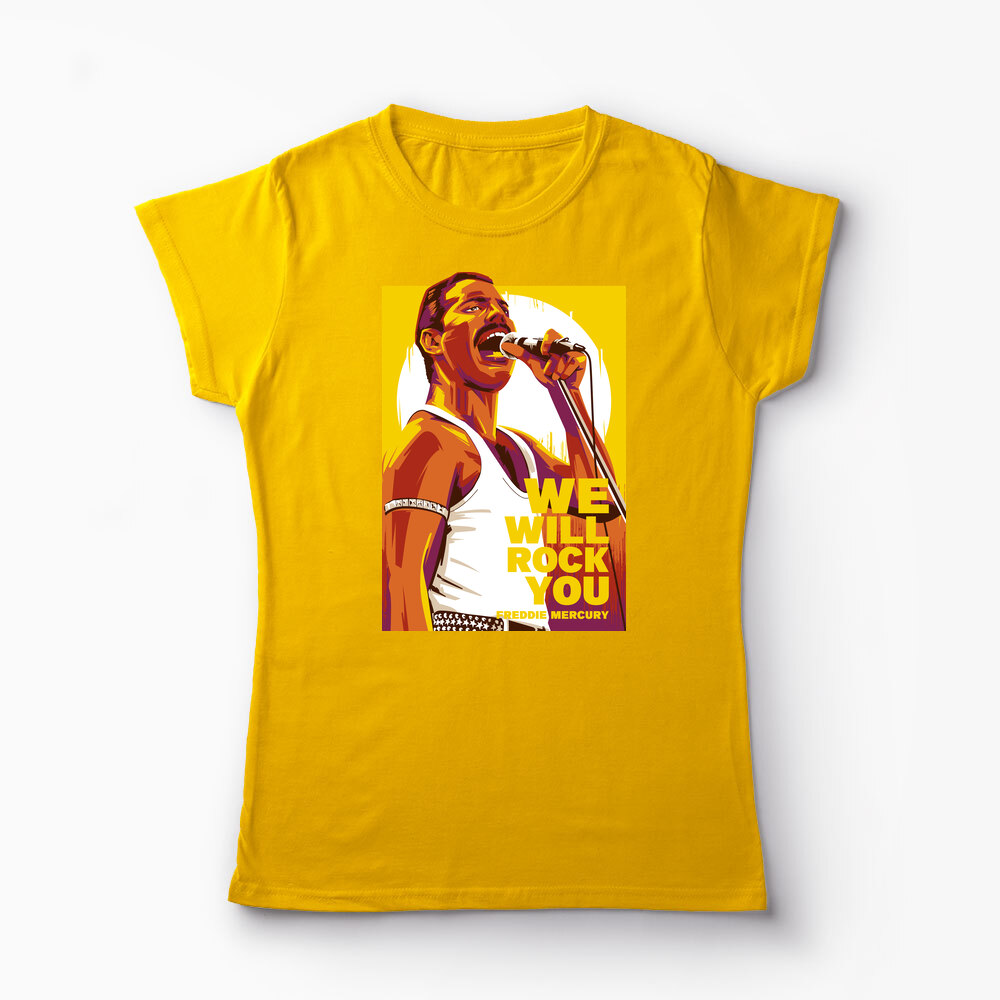 Tricou Personalizat Freddie Mercury We Will Rock You - Femei-Galben