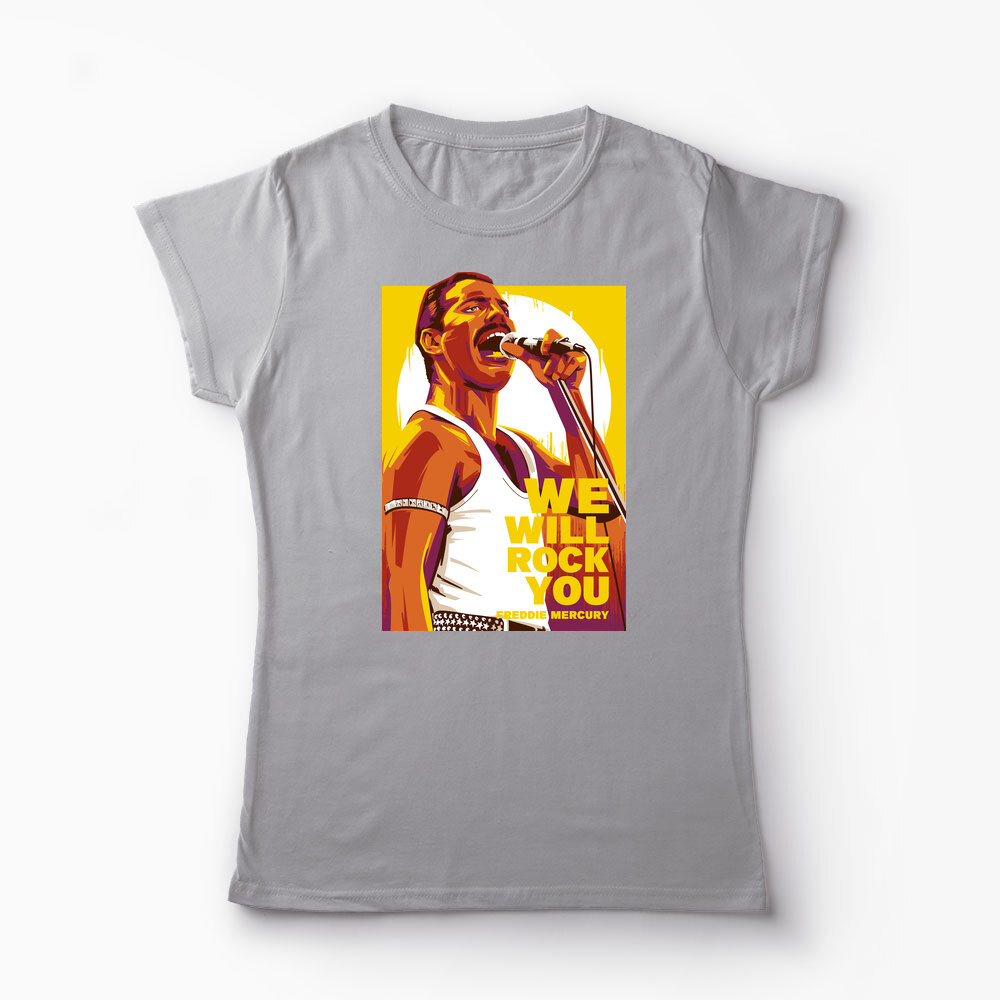 Tricou Personalizat Freddie Mercury We Will Rock You - Femei-Gri