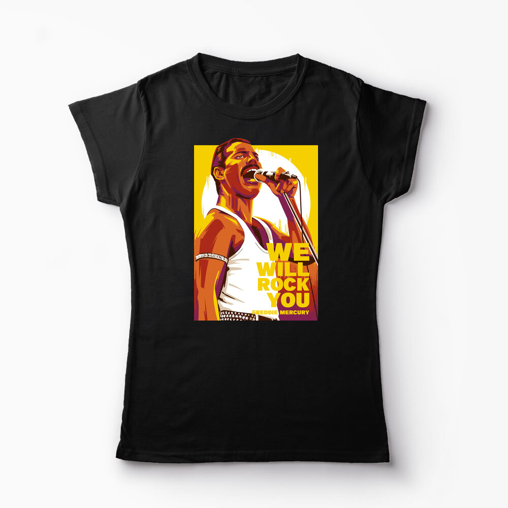 Tricou Personalizat Freddie Mercury We Will Rock You - Femei-Negru