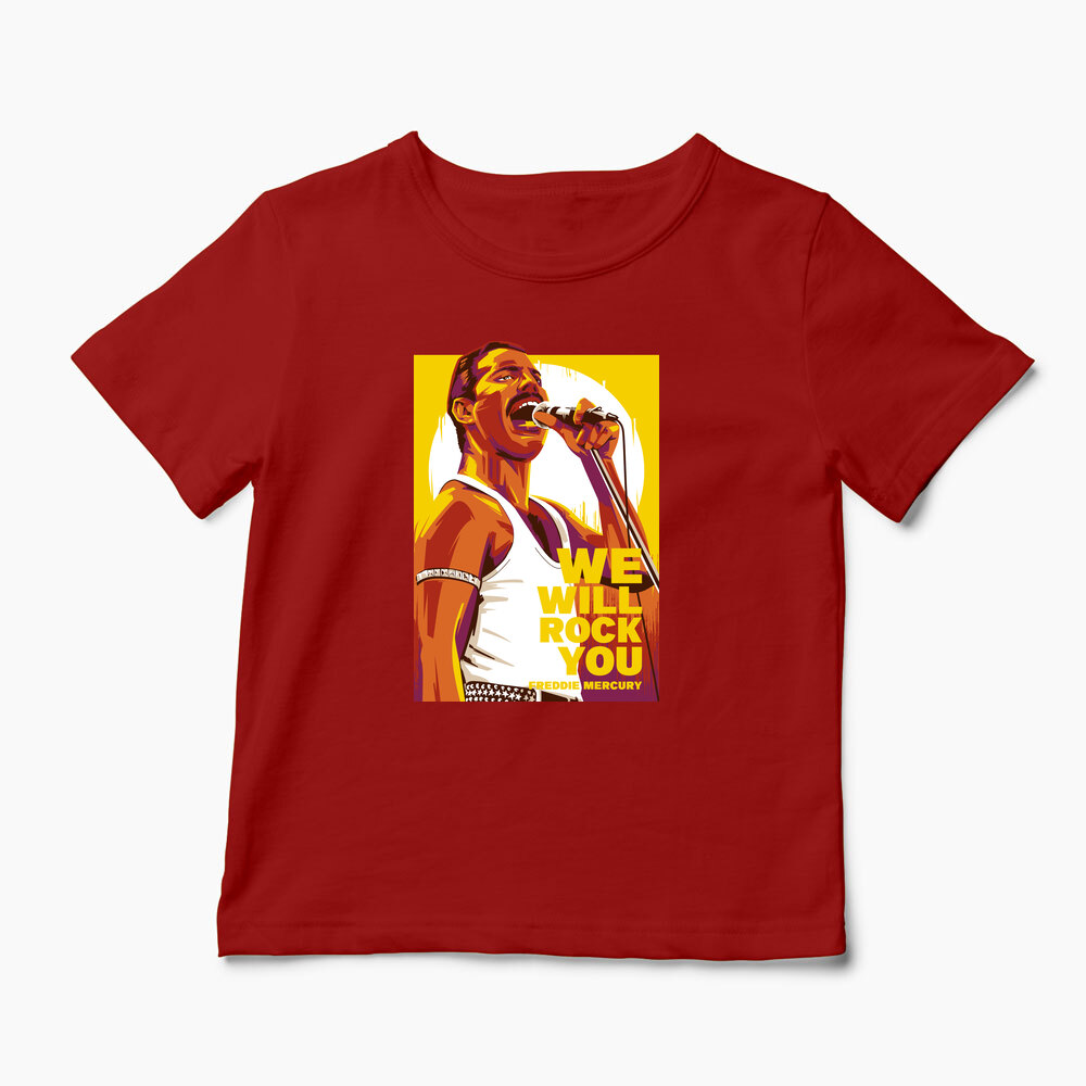 Tricou Personalizat Freddie Mercury We Will Rock You - Copii-Roșu