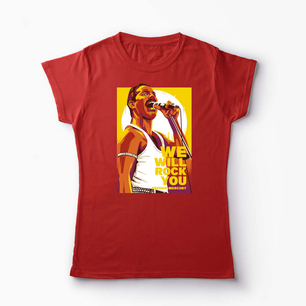 Tricou Personalizat Freddie Mercury We Will Rock You - Femei-Roșu