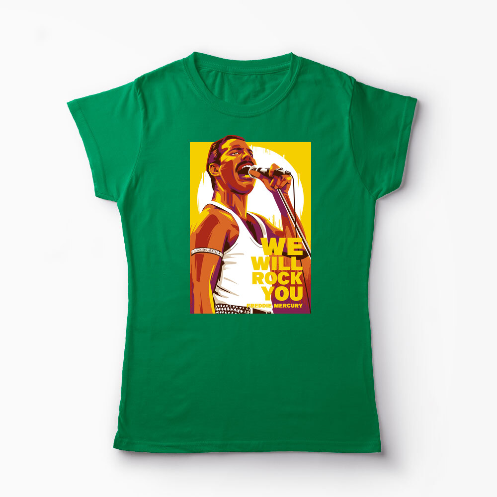 Tricou Personalizat Freddie Mercury We Will Rock You - Femei-Verde