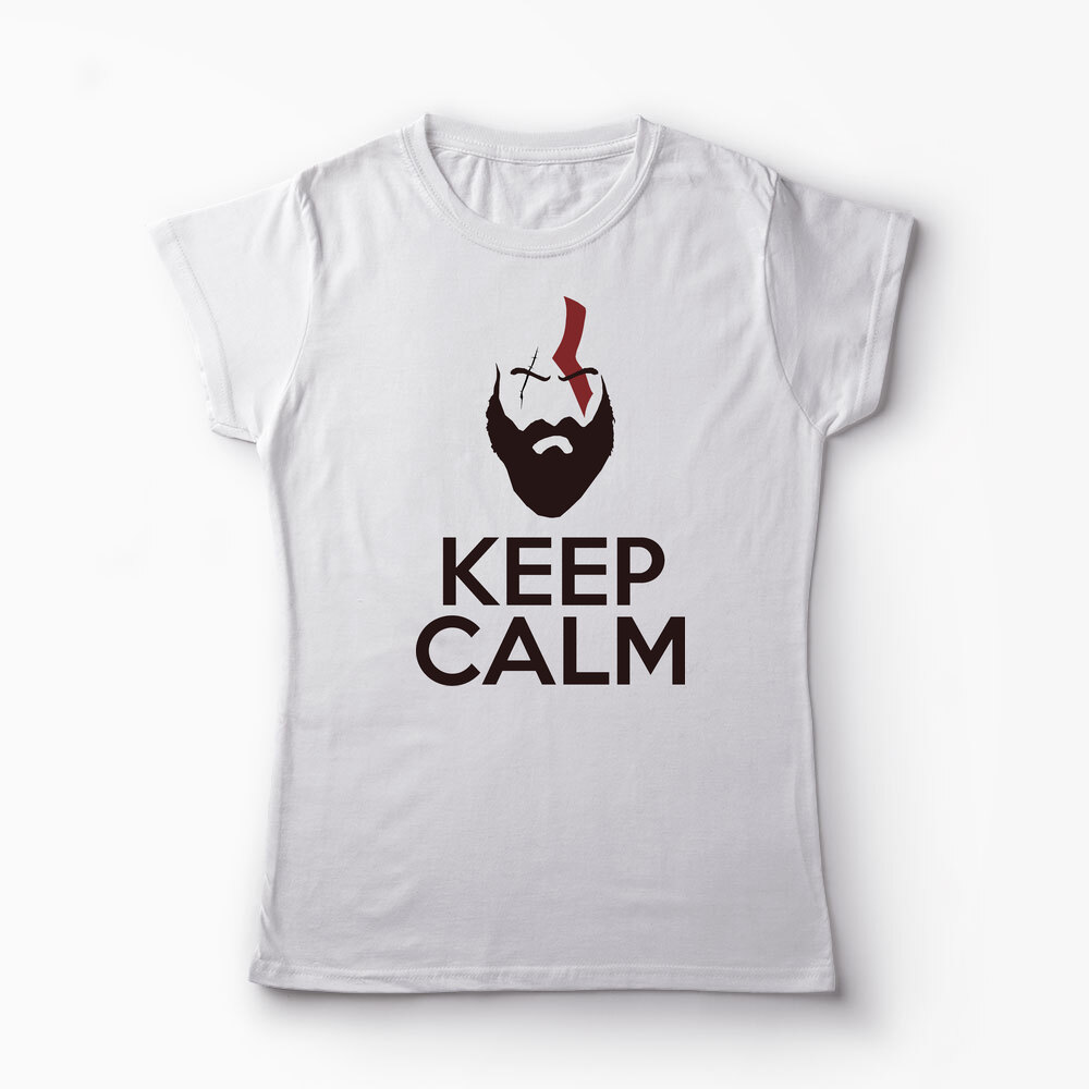 Tricou Personalizat GOW Kratos Keep Calm - Femei-Alb