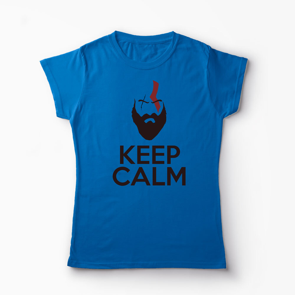 Tricou Personalizat GOW Kratos Keep Calm - Femei-Albastru Regal