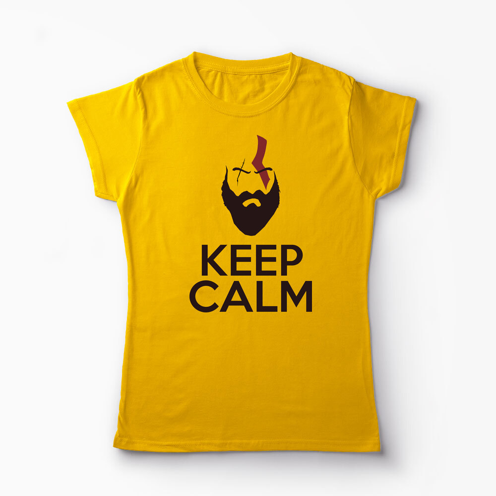Tricou Personalizat GOW Kratos Keep Calm - Femei-Galben