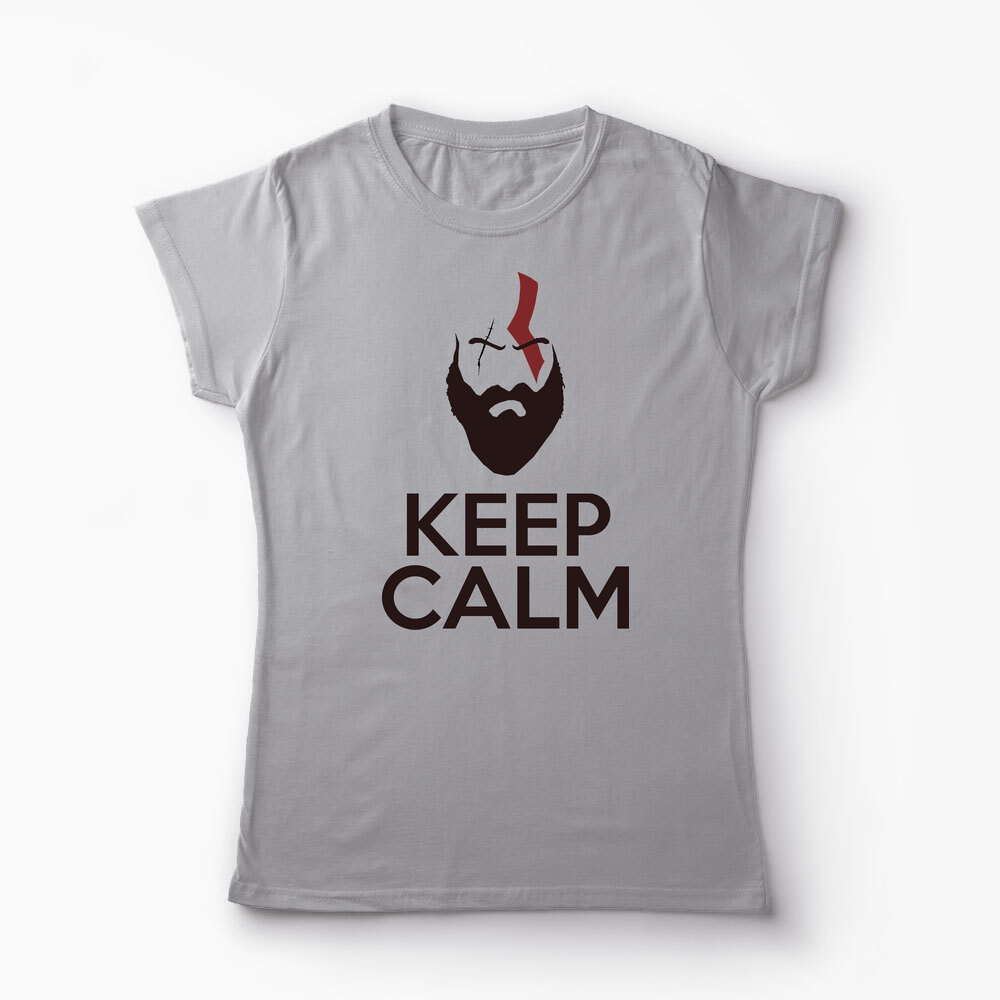 Tricou Personalizat GOW Kratos Keep Calm - Femei-Gri