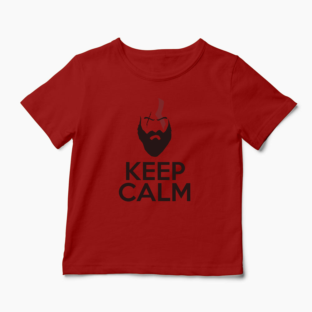 Tricou Personalizat GOW Kratos Keep Calm - Copii-Roșu