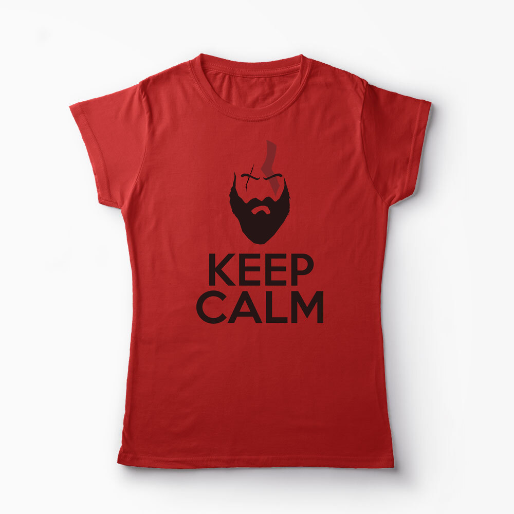 Tricou Personalizat GOW Kratos Keep Calm - Femei-Roșu