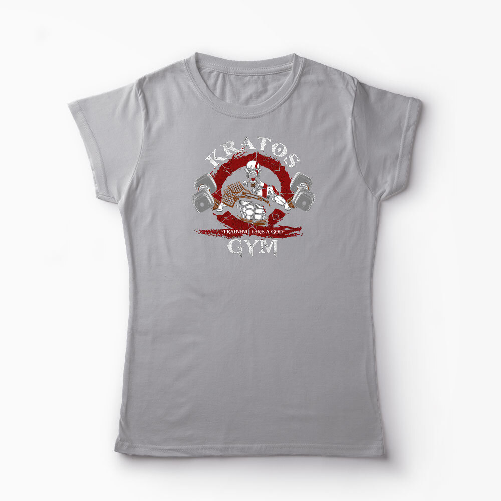 Tricou Personalizat Gym Kratos-Training Like A God - Femei-Gri