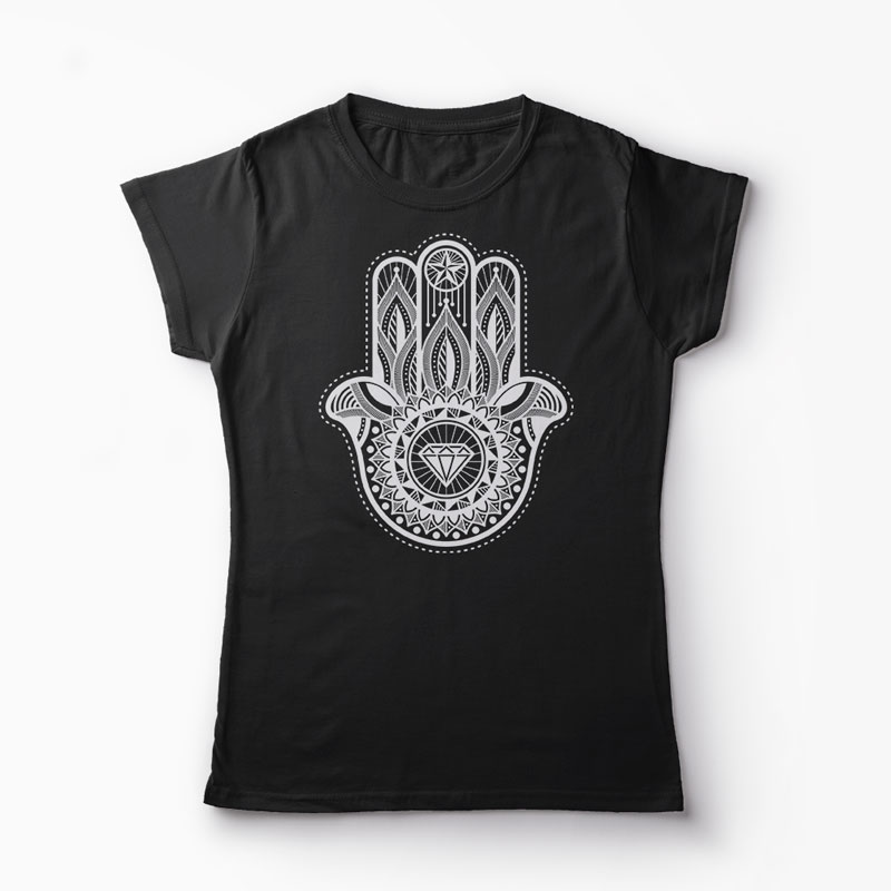 Tricou Personalizat Hamsa Hand - Femei-Negru