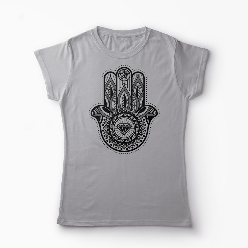 Tricou Personalizat Hamsa Hand - Femei-Gri