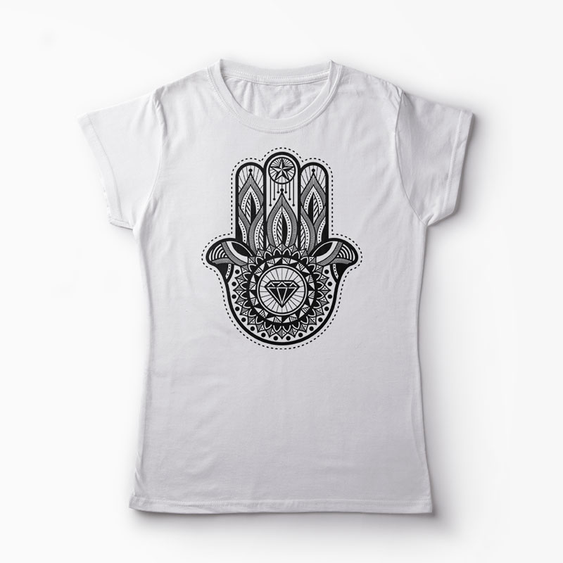 Tricou Personalizat Hamsa Hand - Femei-Alb