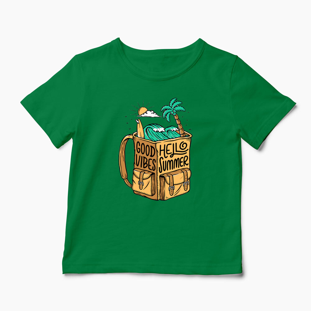 Tricou Personalizat Hello Summer Good Vibes - Copii-Verde