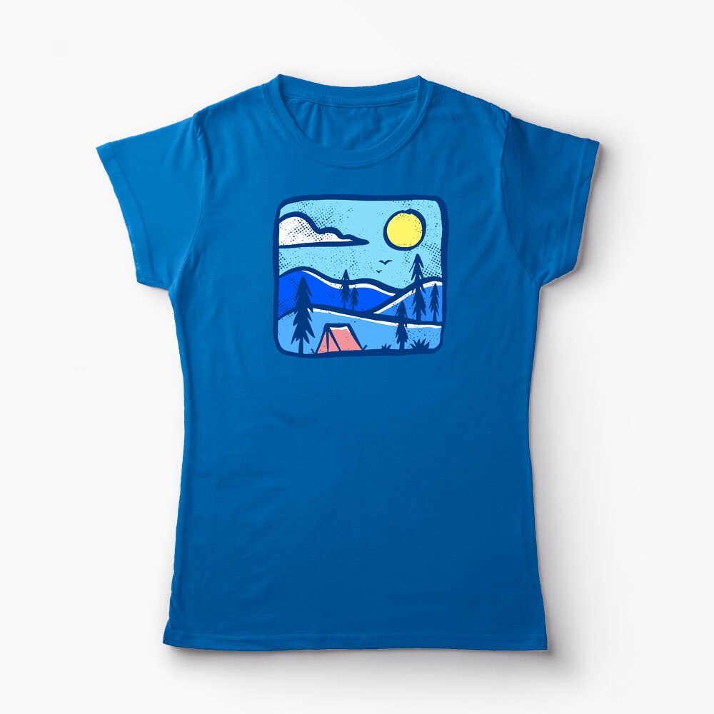 Tricou Personalizat Înapoi în Natură Camping - Femei-Albastru Regal