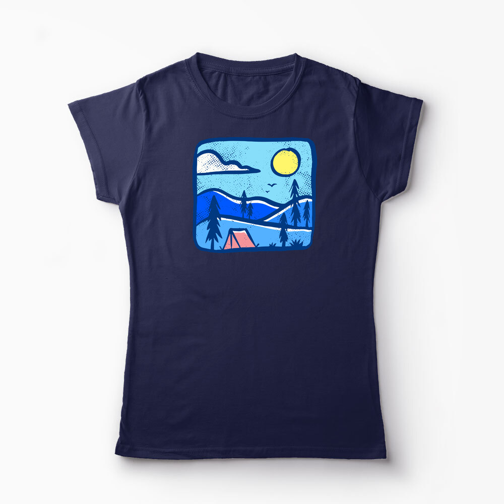 Tricou Personalizat Înapoi în Natură Camping - Femei-Bleumarin