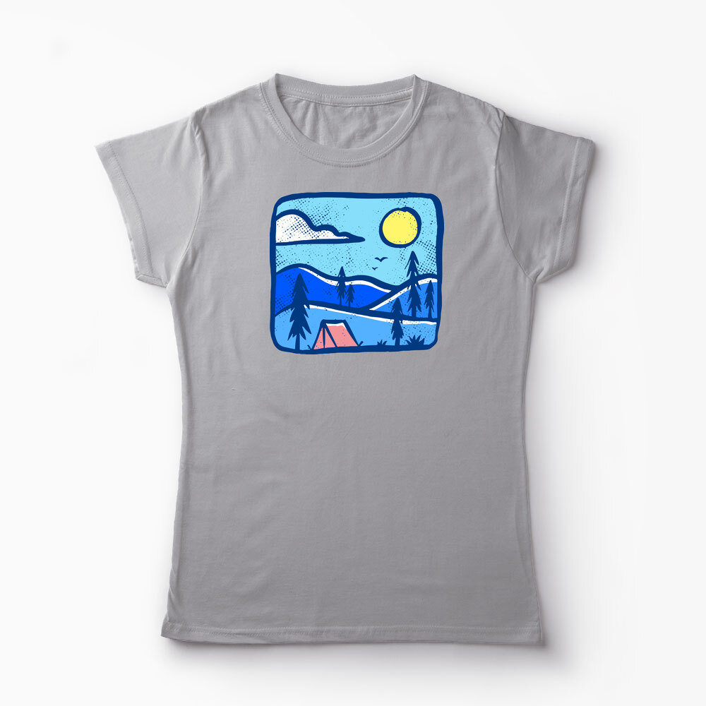 Tricou Personalizat Înapoi în Natură Camping - Femei-Gri