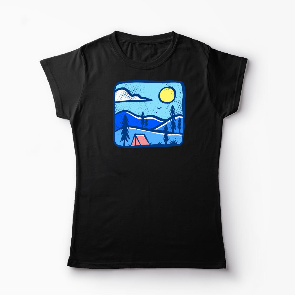 Tricou Personalizat Înapoi în Natură Camping - Femei-Negru