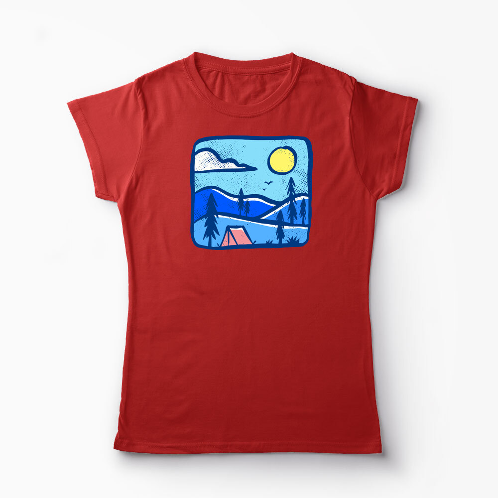 Tricou Personalizat Înapoi în Natură Camping - Femei-Roșu