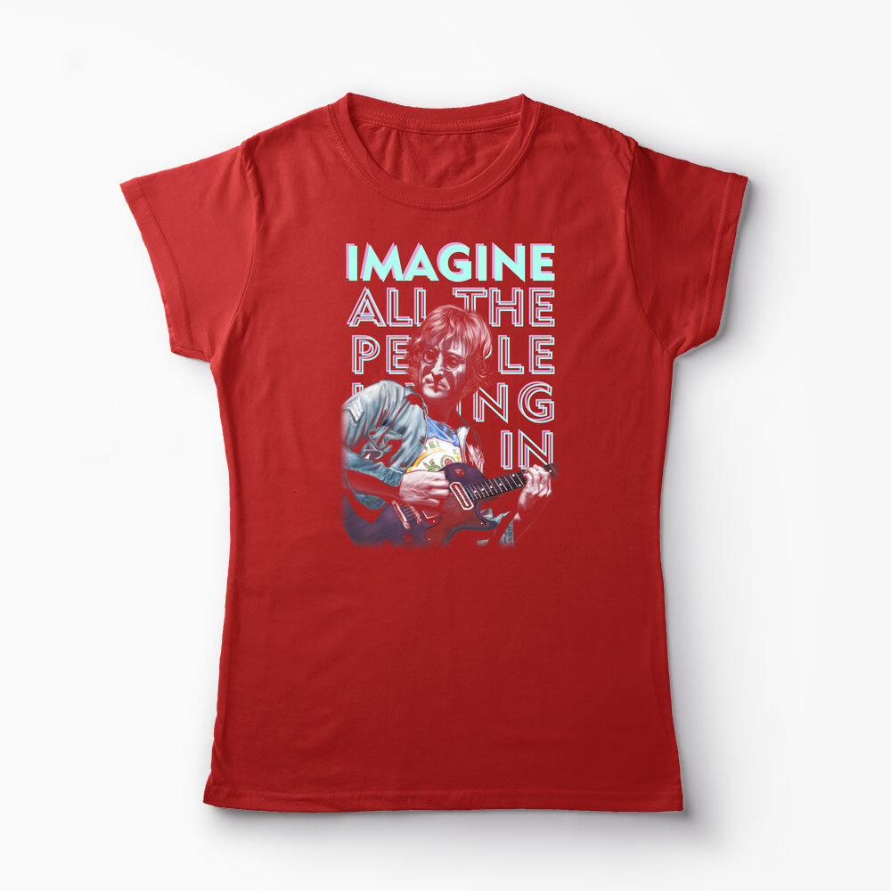 Tricou Personalizat John Lennon Imagine - Femei-Roșu