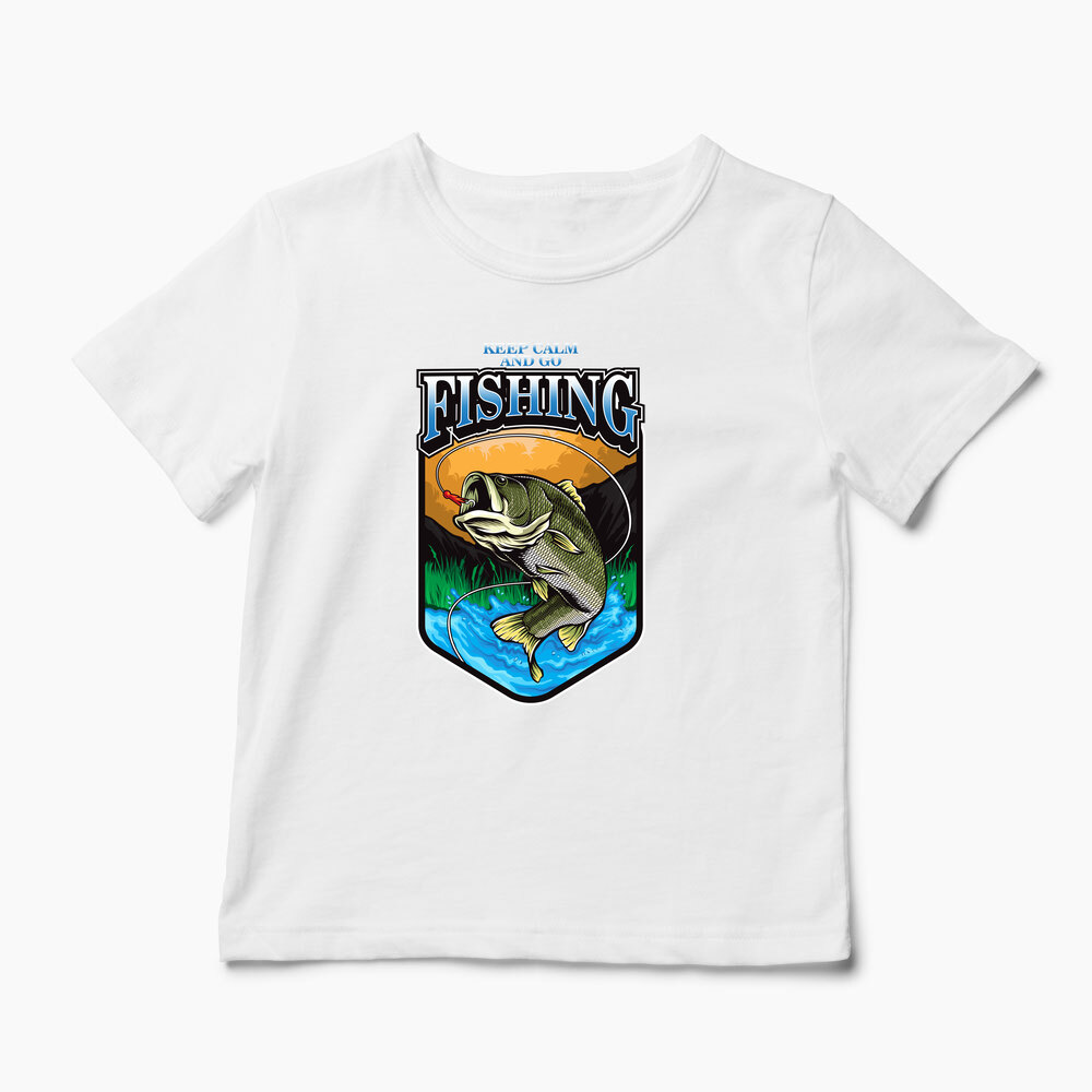 Tricou Personalizat Keep Calm And Go Fishing  - Copii-Alb