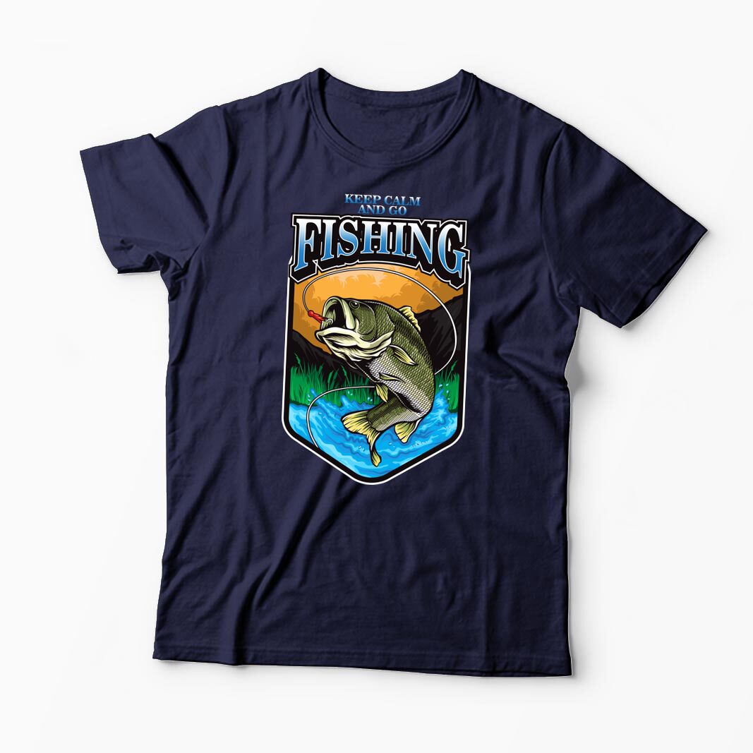 Tricou Personalizat Keep Calm And Go Fishing  - Bărbați-Bleumarin