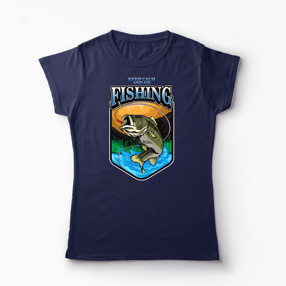 Tricou Personalizat Keep Calm And Go Fishing  - Femei-Bleumarin