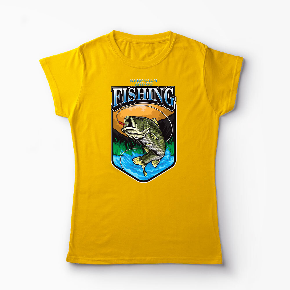 Tricou Personalizat Keep Calm And Go Fishing  - Femei-Galben