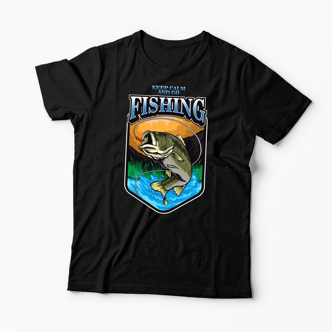 Tricou Personalizat Keep Calm And Go Fishing  - Bărbați-Negru