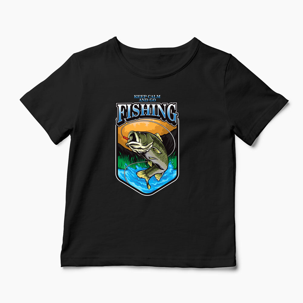 Tricou Personalizat Keep Calm And Go Fishing  - Copii-Negru