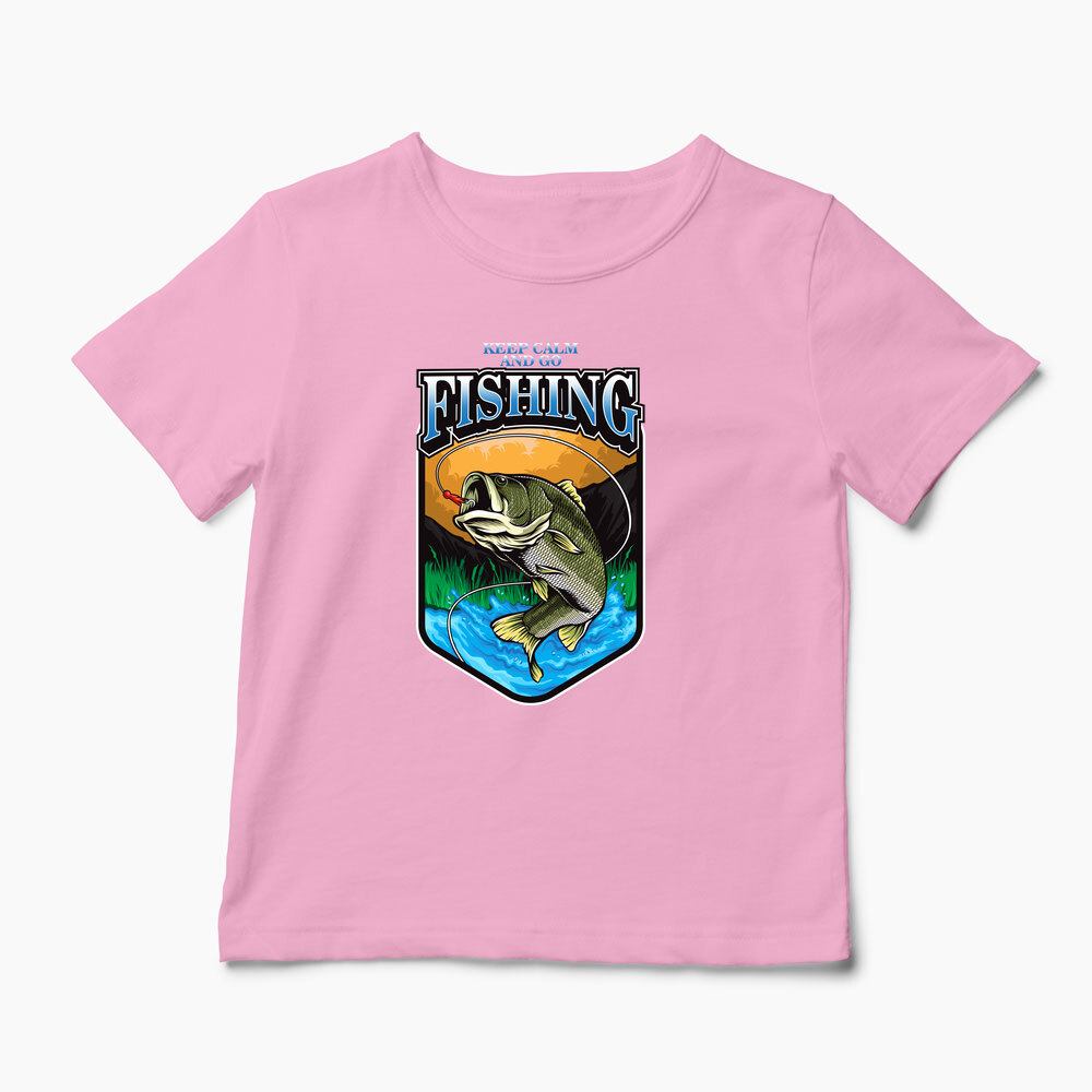 Tricou Personalizat Keep Calm And Go Fishing  - Copii-Roz