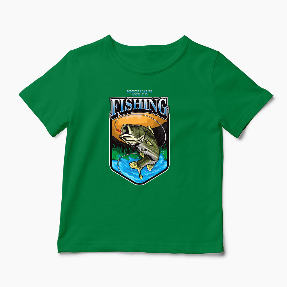 Tricou Personalizat Keep Calm And Go Fishing  - Copii-Verde