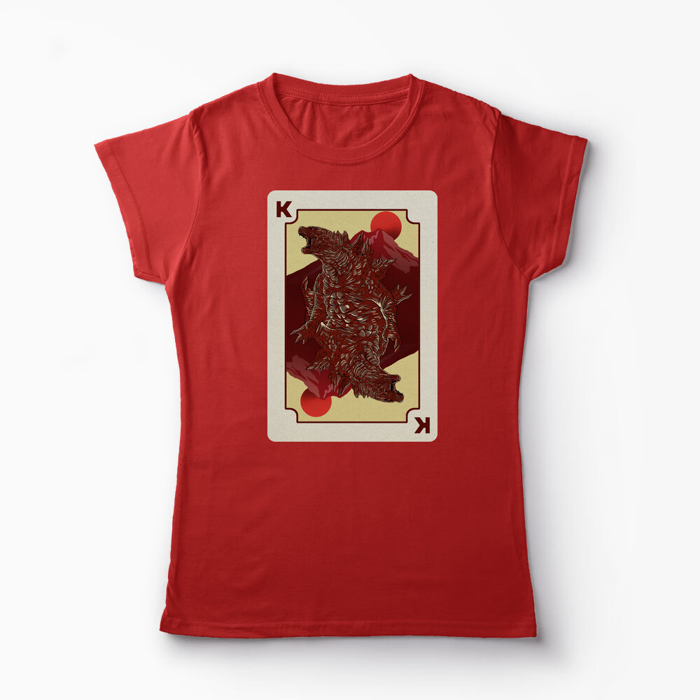 Tricou Personalizat King Card Godzilla Poker - Femei-Roșu