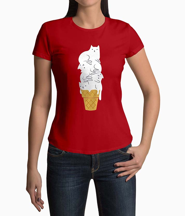 Tricou Femei Personalizat Inghetata Pisici - Femei-Roșu