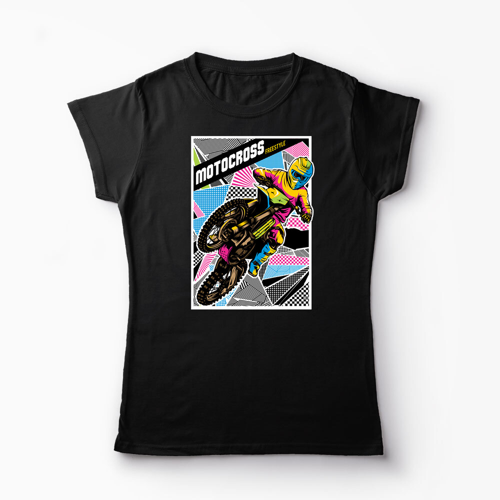 Tricou Personalizat Motocross Freestyle - Femei-Negru