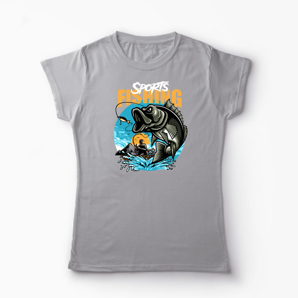 Tricou Personalizat Pescuit Sportiv - Femei-Gri
