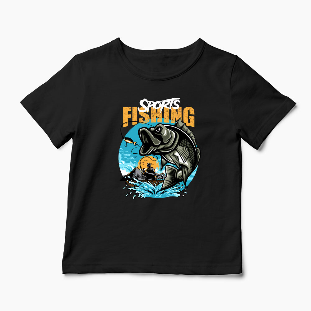 Tricou Personalizat Pescuit Sportiv - Copii-Negru
