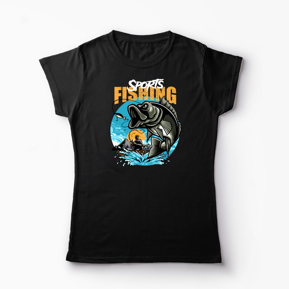 Tricou Personalizat Pescuit Sportiv - Femei-Negru