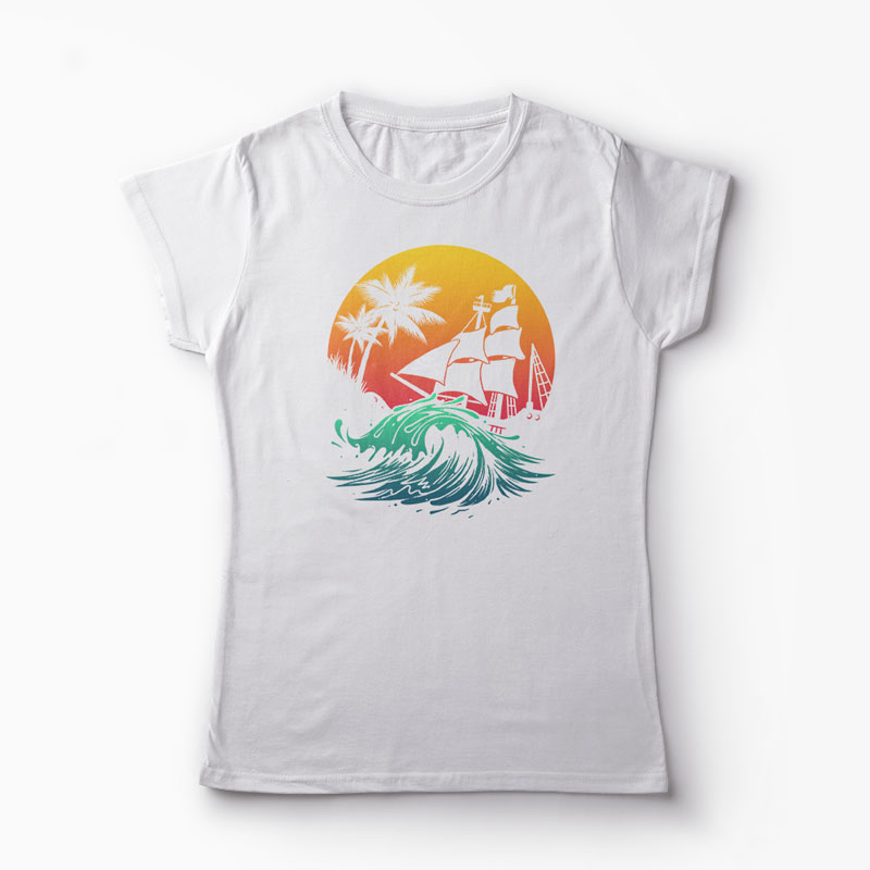 Tricou Personalizat Pirate Ship - Femei-Alb