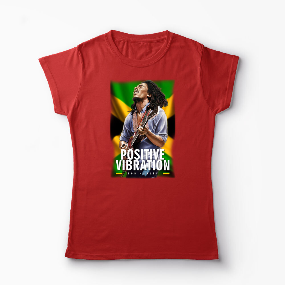 Tricou Personalizat Positive Vibration Bob Marley - Femei-Roșu