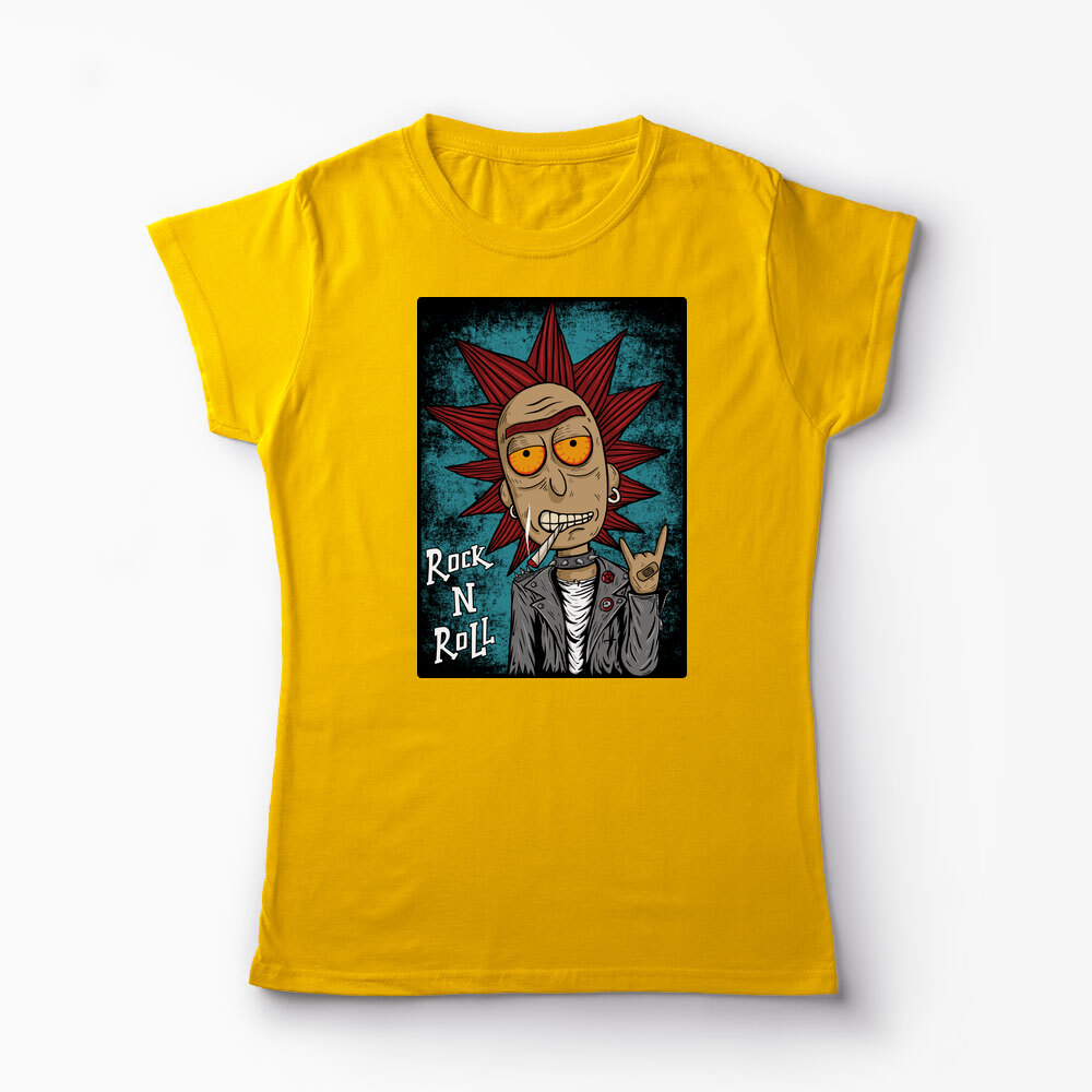 Tricou Personalizat Rick Sanchez Rock N' Roll - Femei-Galben