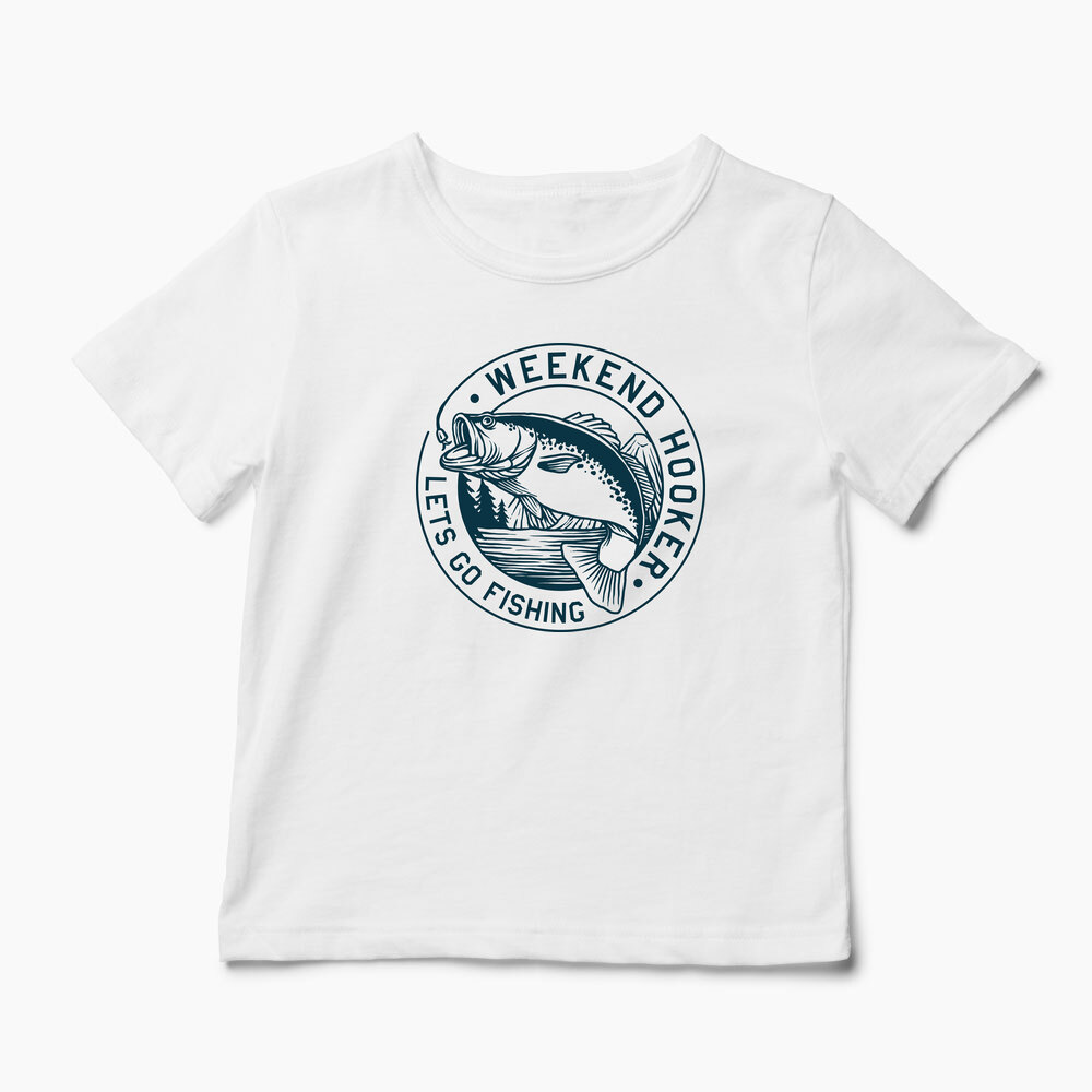 Tricou Personalizat Să Mergem La Pescuit-Weekend Hooker - Copii-Alb