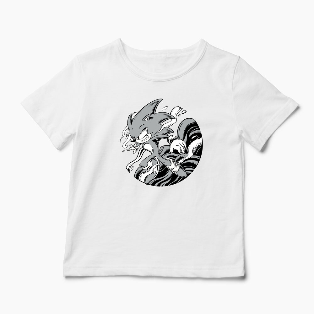 Tricou Personalizat Sonic Monochrome - Copii-Alb