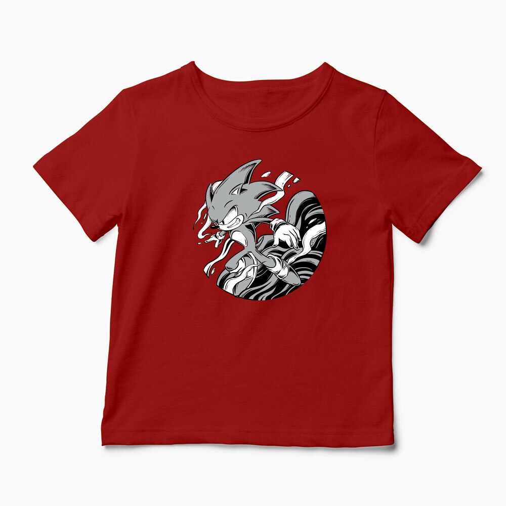 Tricou Personalizat Sonic Monochrome - Copii-Roșu