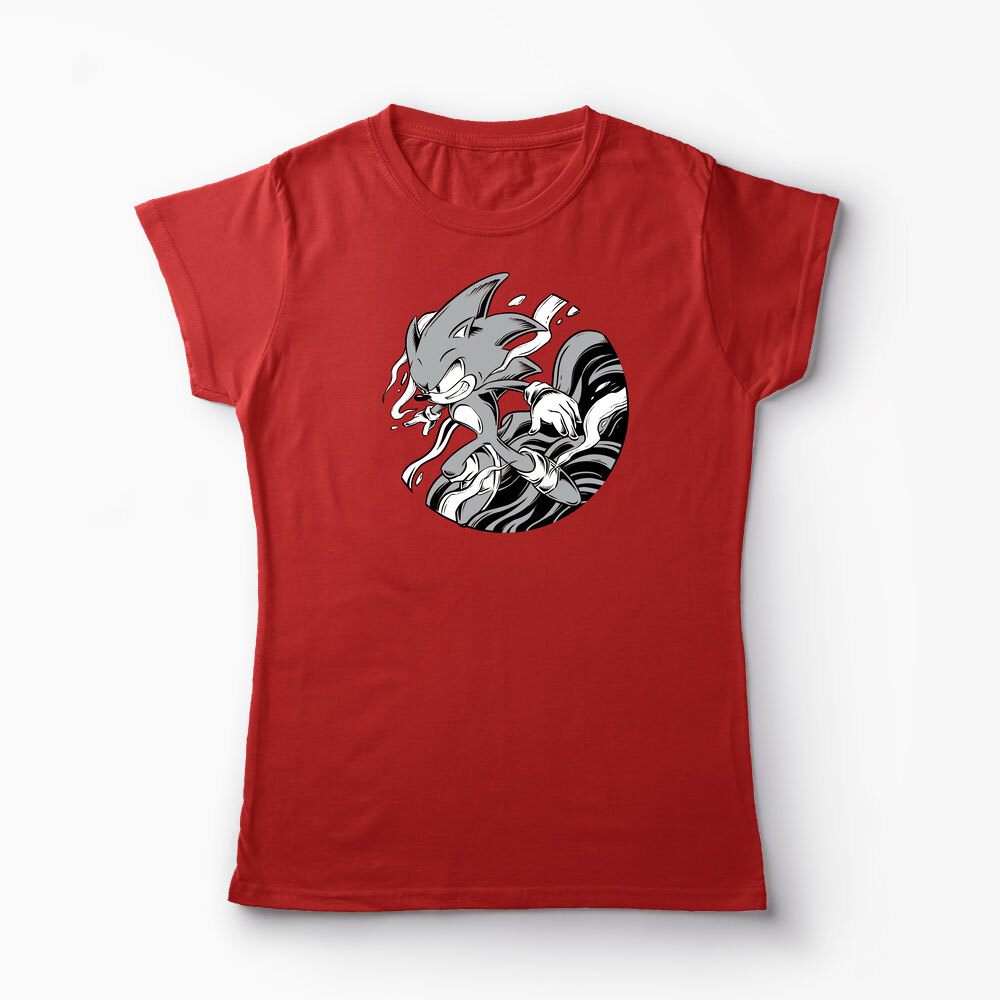 Tricou Personalizat Sonic Monochrome - Femei-Roșu
