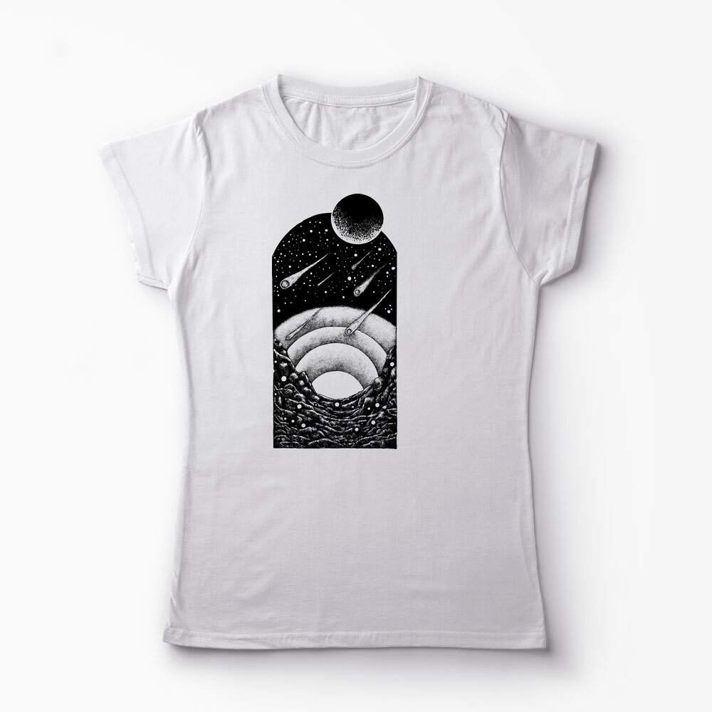 Tricou Personalizat Spațiu Univers Asteroizi - Femei-Alb