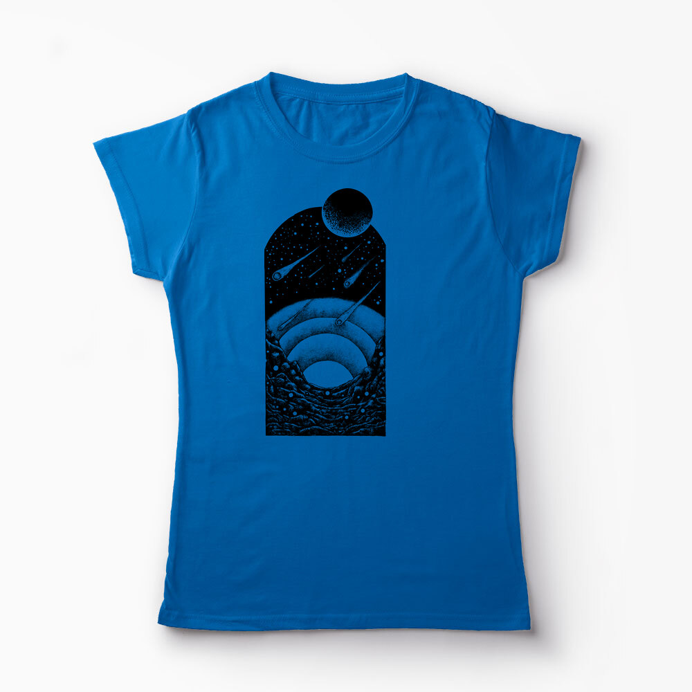 Tricou Personalizat Spațiu Univers Asteroizi - Femei-Albastru Regal