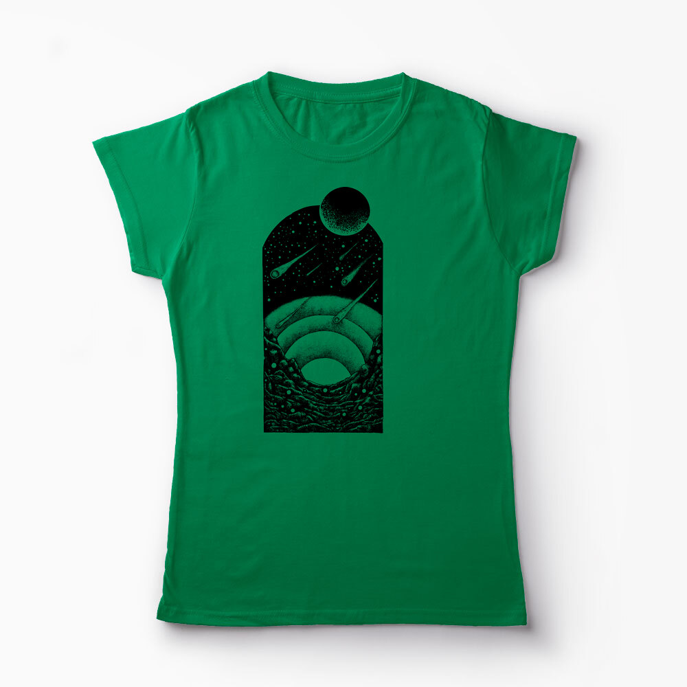 Tricou Personalizat Spațiu Univers Asteroizi - Femei-Verde