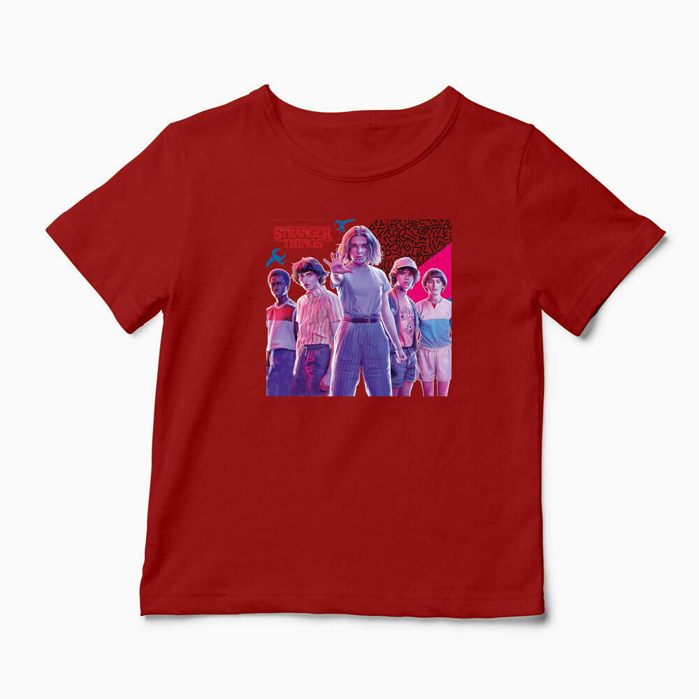 Tricou Personalizat Stranger Things 4 Gang - Copii-Roșu