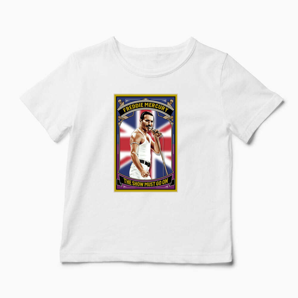 Tricou Personalizat The Show Must Go On - Freddie Mercury - Copii-Alb